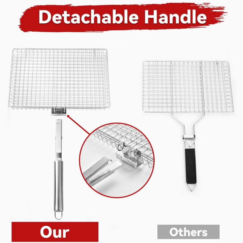 RTT Grill Basket Extra Large Grill Accessories for Outdoor Grill Grilling Gifts for Men Fish Grill Basket  Shrimp Vegetable  Veggie  Barbecue BBQ Rack  Camping Cooking  Unique Detachable Handle - Image 4